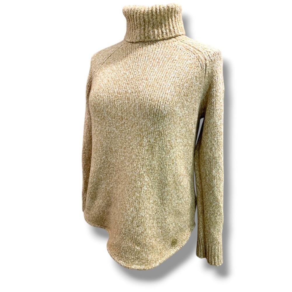 Medium Michael Kors Womens Tan Marled Knit Turtleneck Sweater